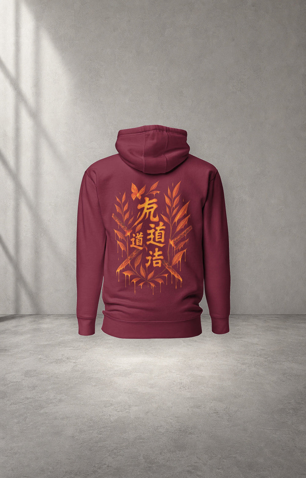 Lava Relic burgundy graphic hoodie back studio product view
